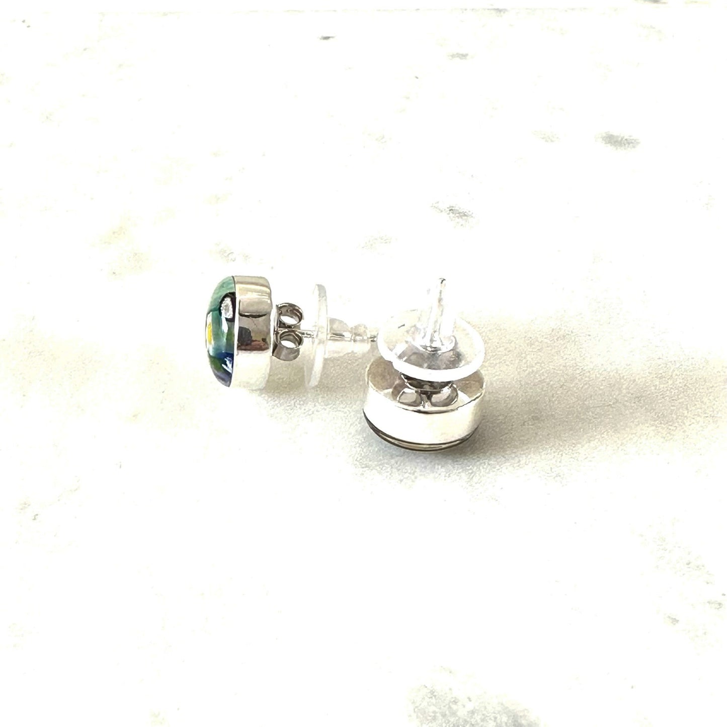 Millefiori Murano millefiori and resin flower mosaic sterling silver stud