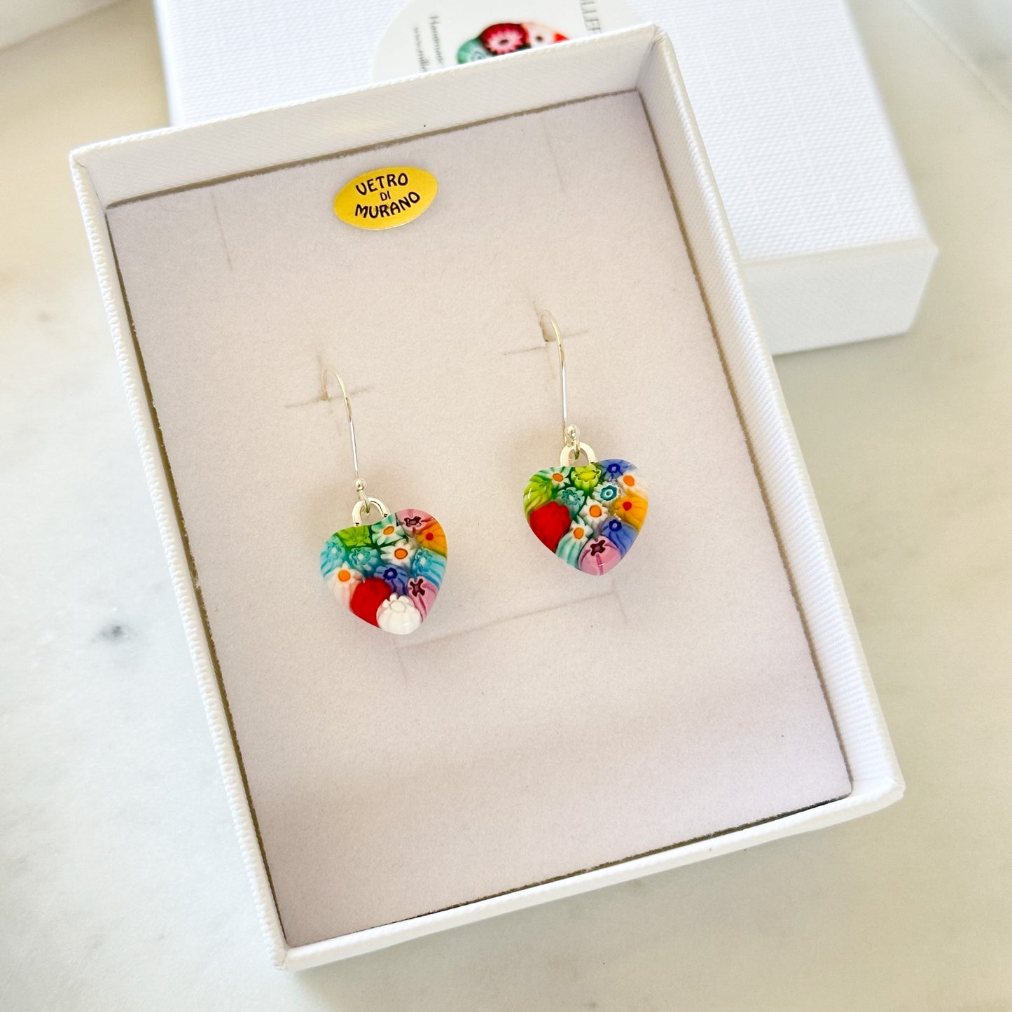 Tiny millefiori heart earrings Ercole Moretti