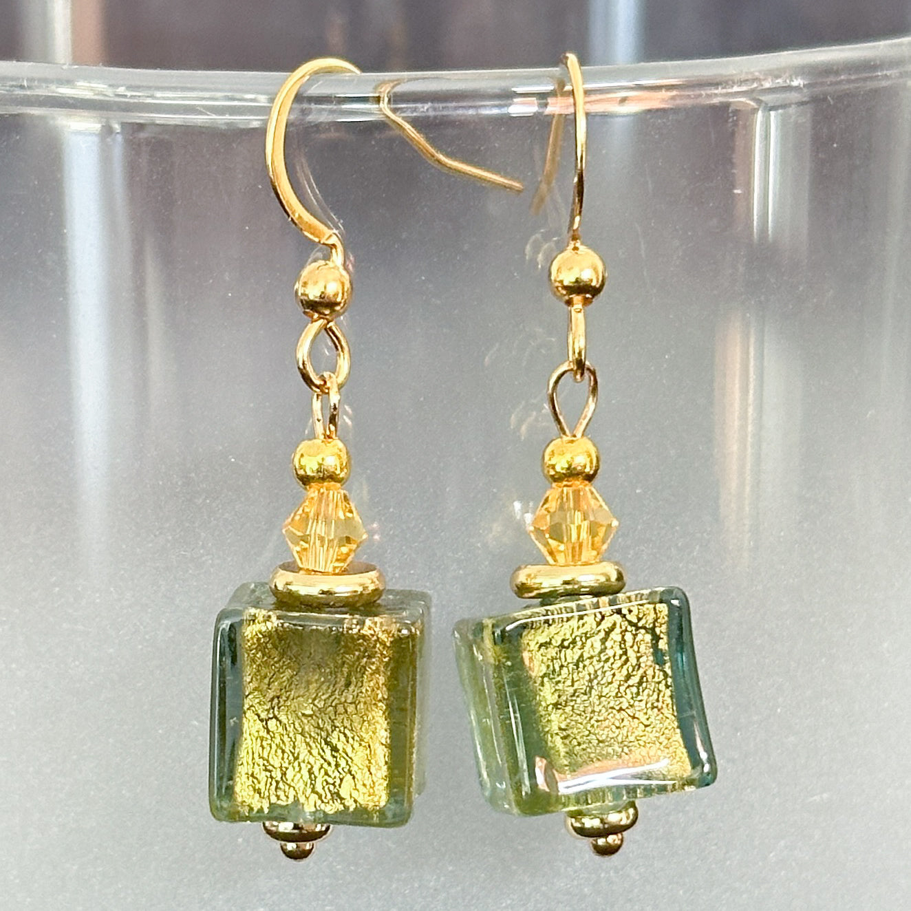 Murano glass cube earrings
