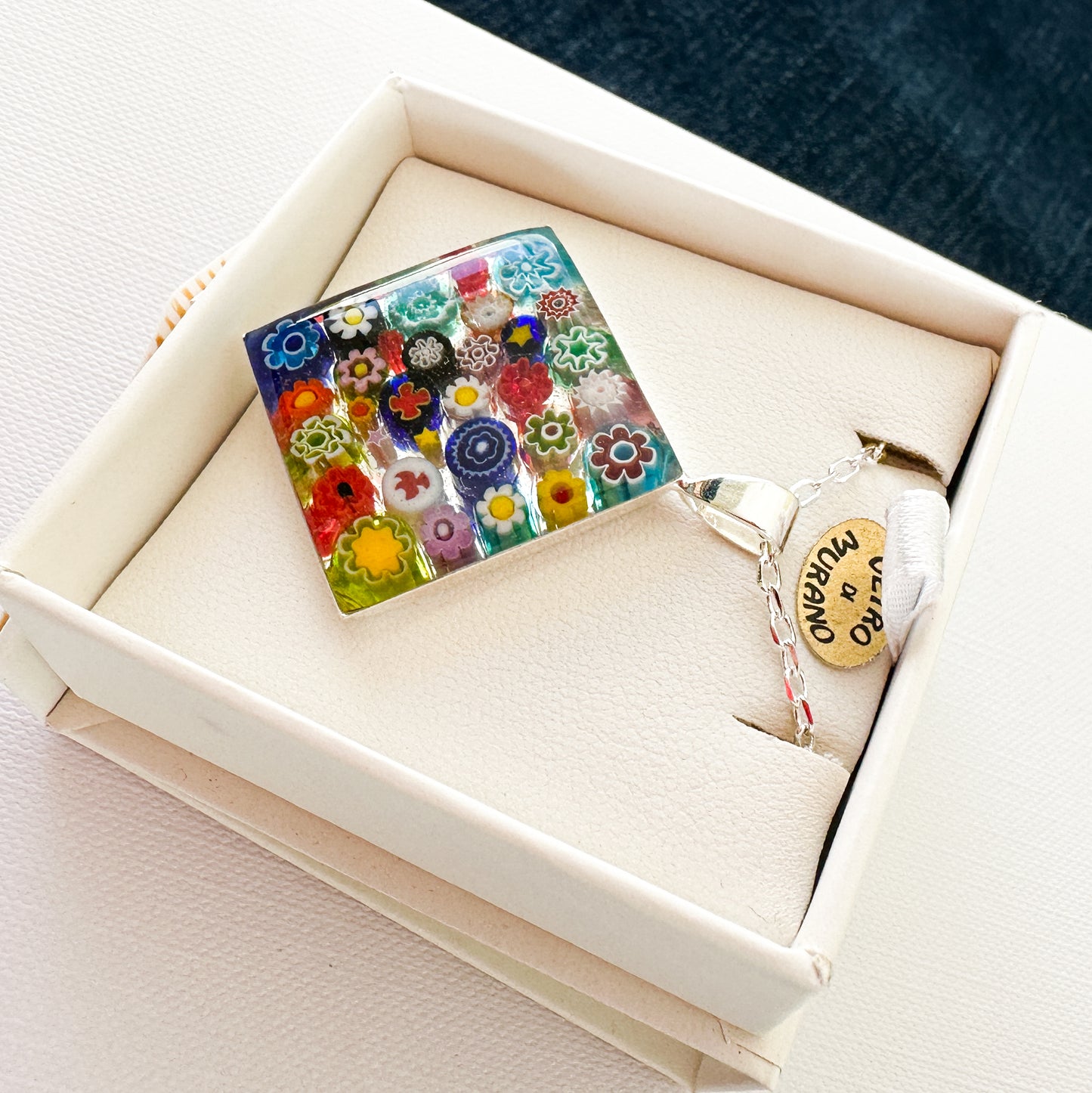 Millefiori Murano diamond mosaic pendant