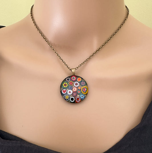 Millefiori Murano large round mosaic pendant