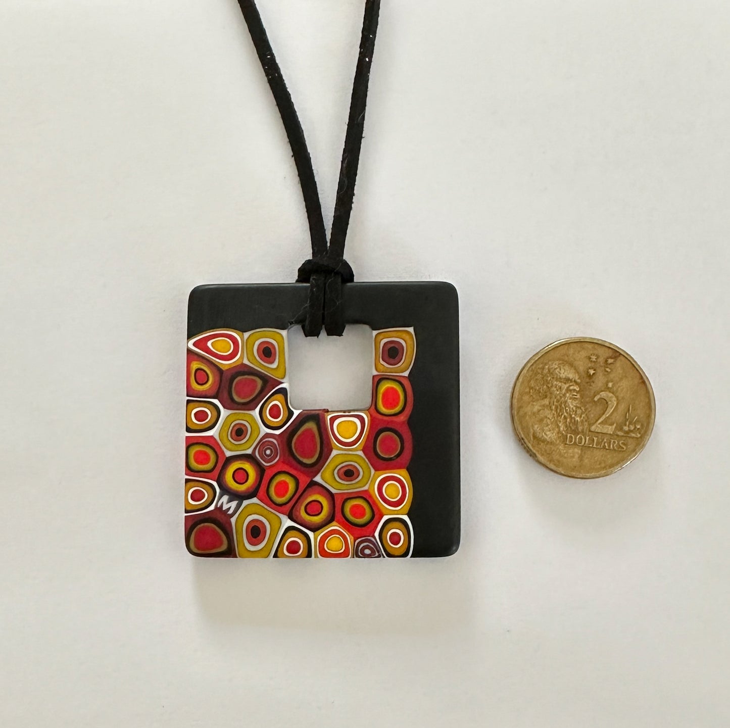 Large square Ercole Moretti matte millefiori pendant with black cord