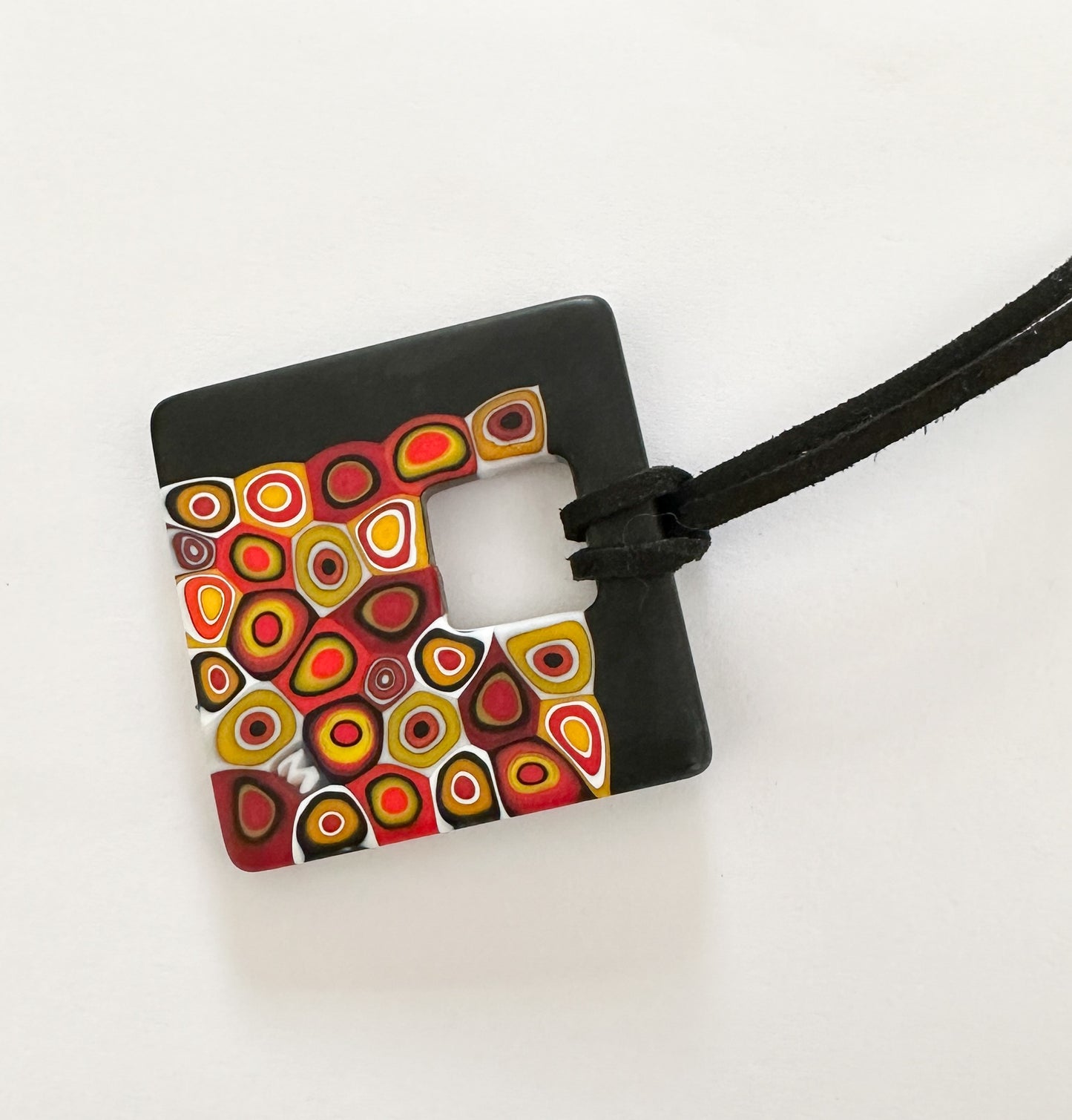 Large square Ercole Moretti matte millefiori pendant with black cord