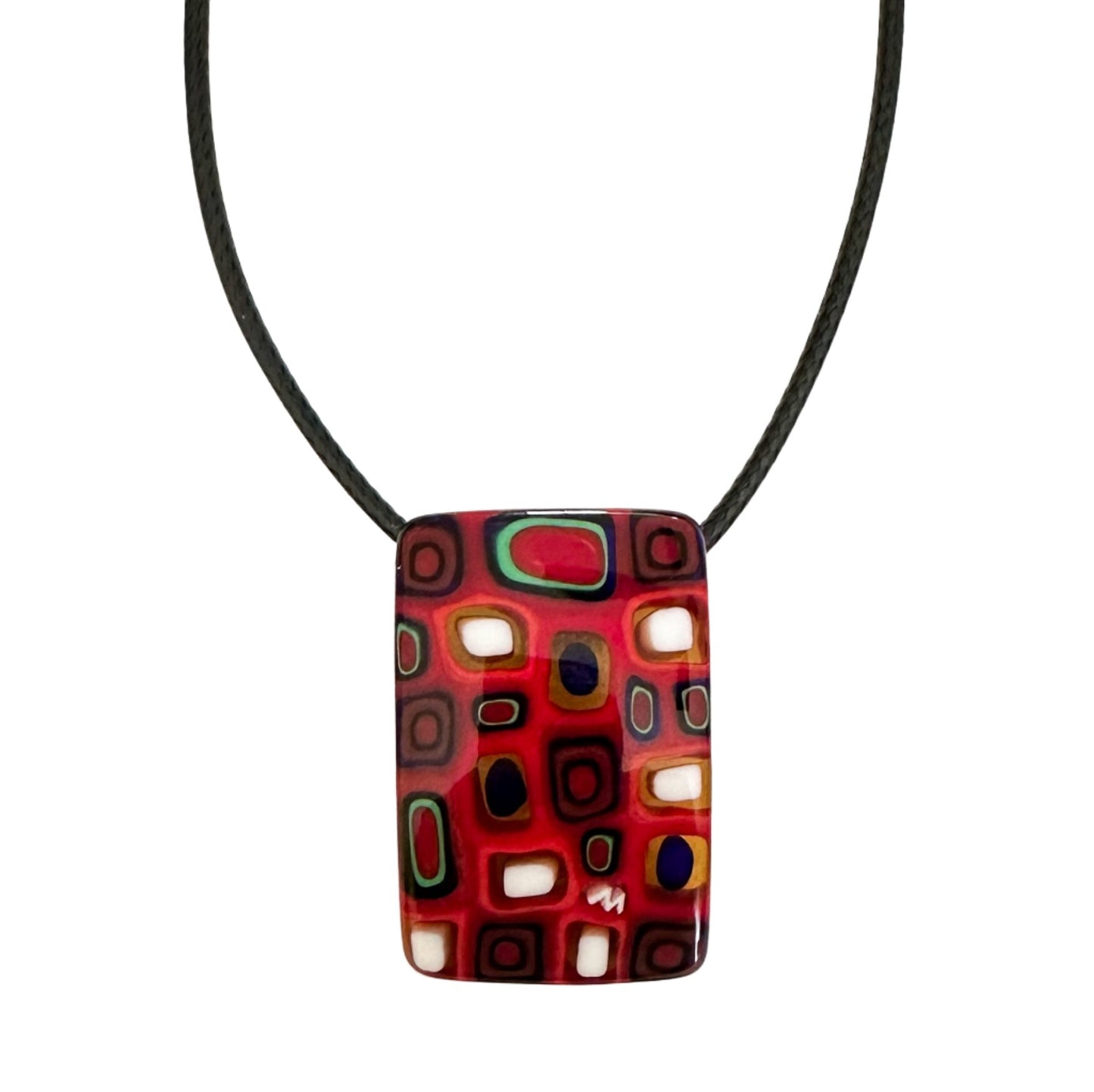 Rectangle Ercole Moretti millefiori squares pendant with black cord