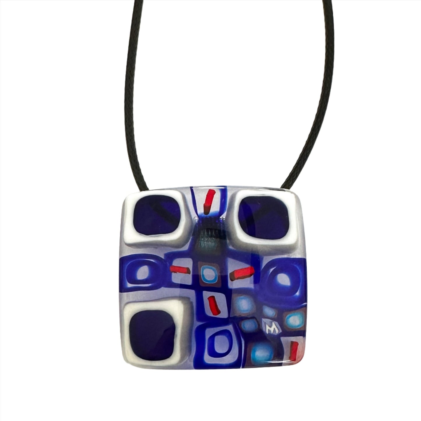Square Ercole Moretti millefiori squares pendant with black cord
