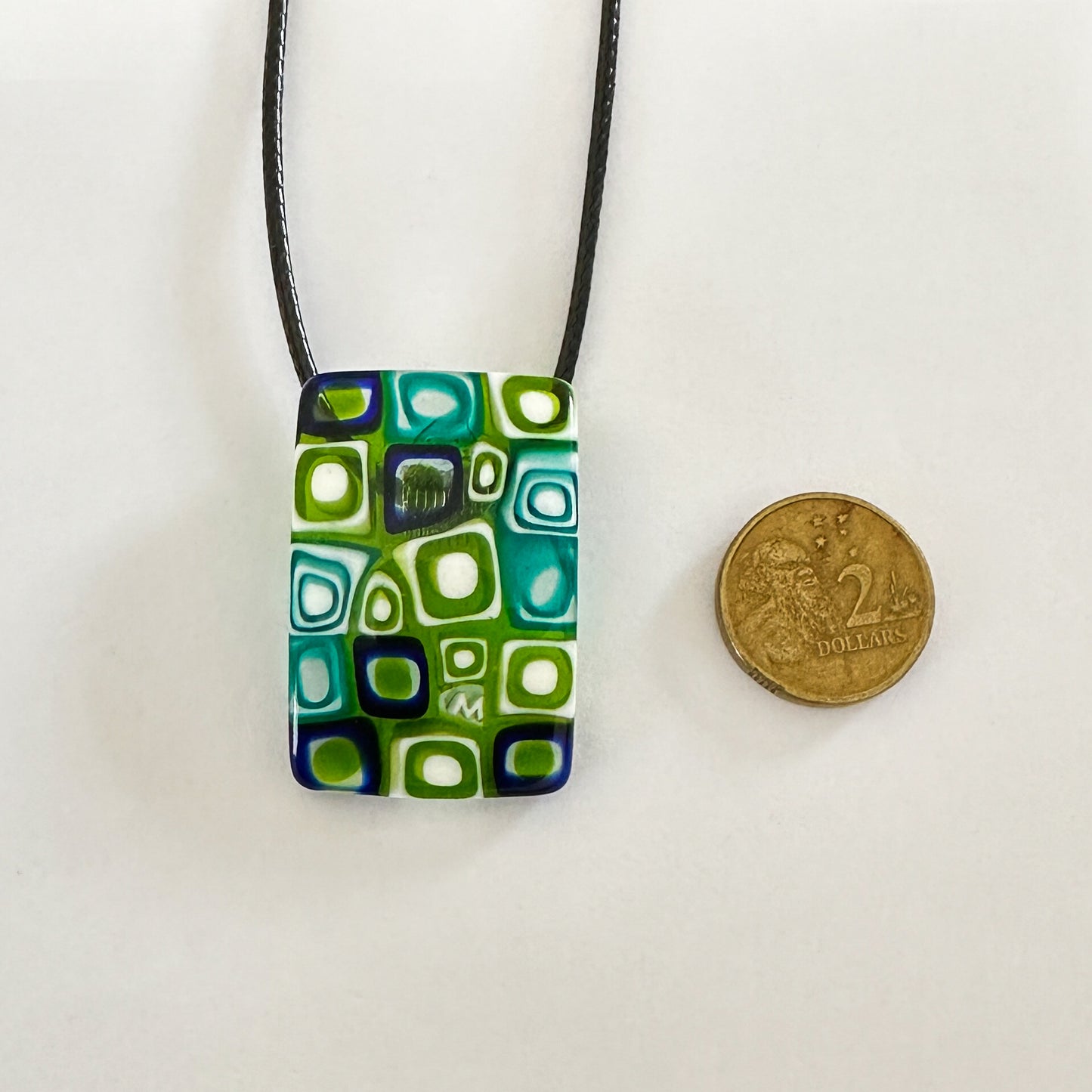 Rectangle Ercole Moretti millefiori squares pendant with black cord
