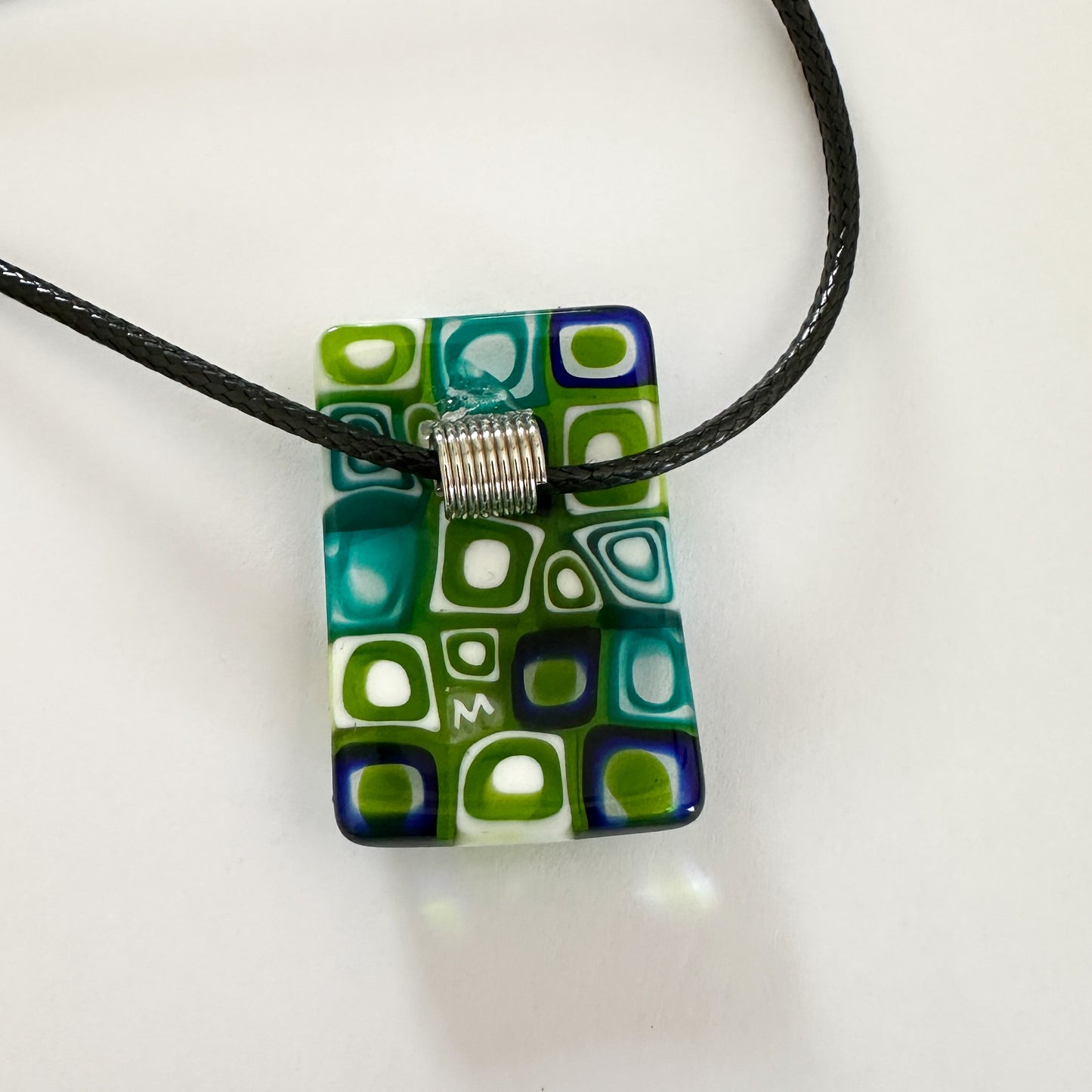 Rectangle Ercole Moretti millefiori squares pendant with black cord