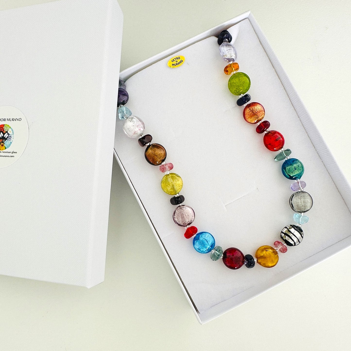Multicoloured disc and gem necklace