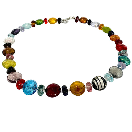 Multicoloured disc and gem necklace