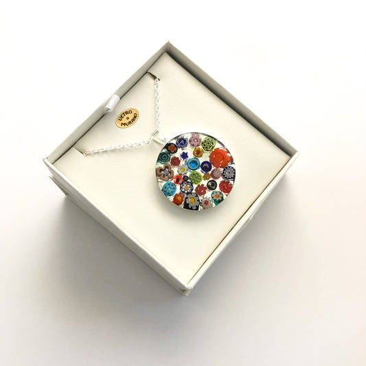Millefiori Murano large round mosaic pendant