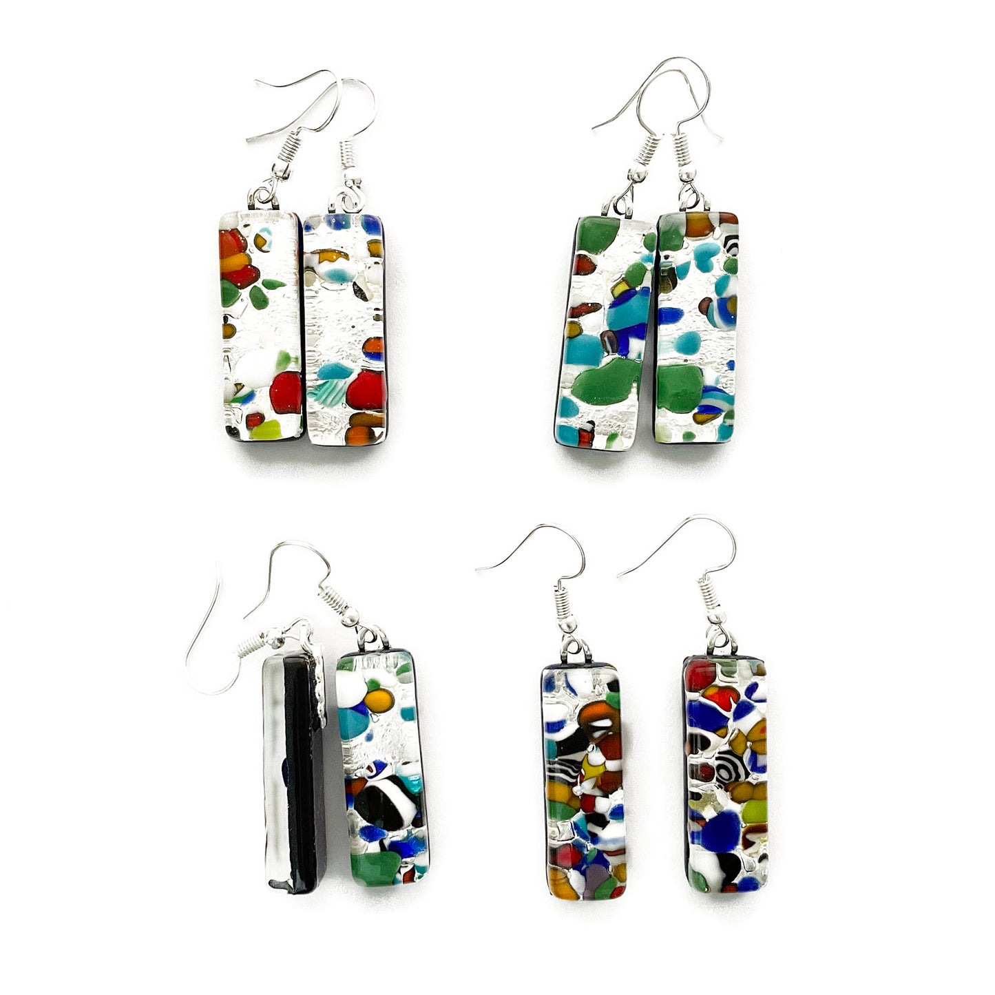Murano plate glass long rectangle drop earrings