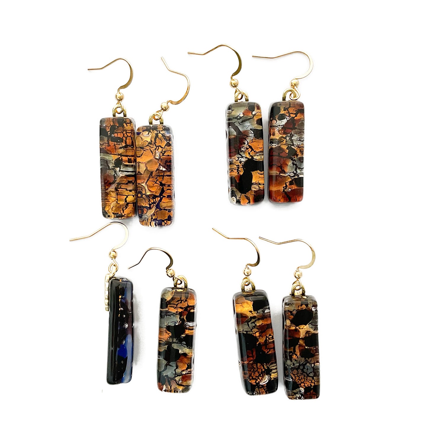 Murano plate glass long rectangle drop earrings