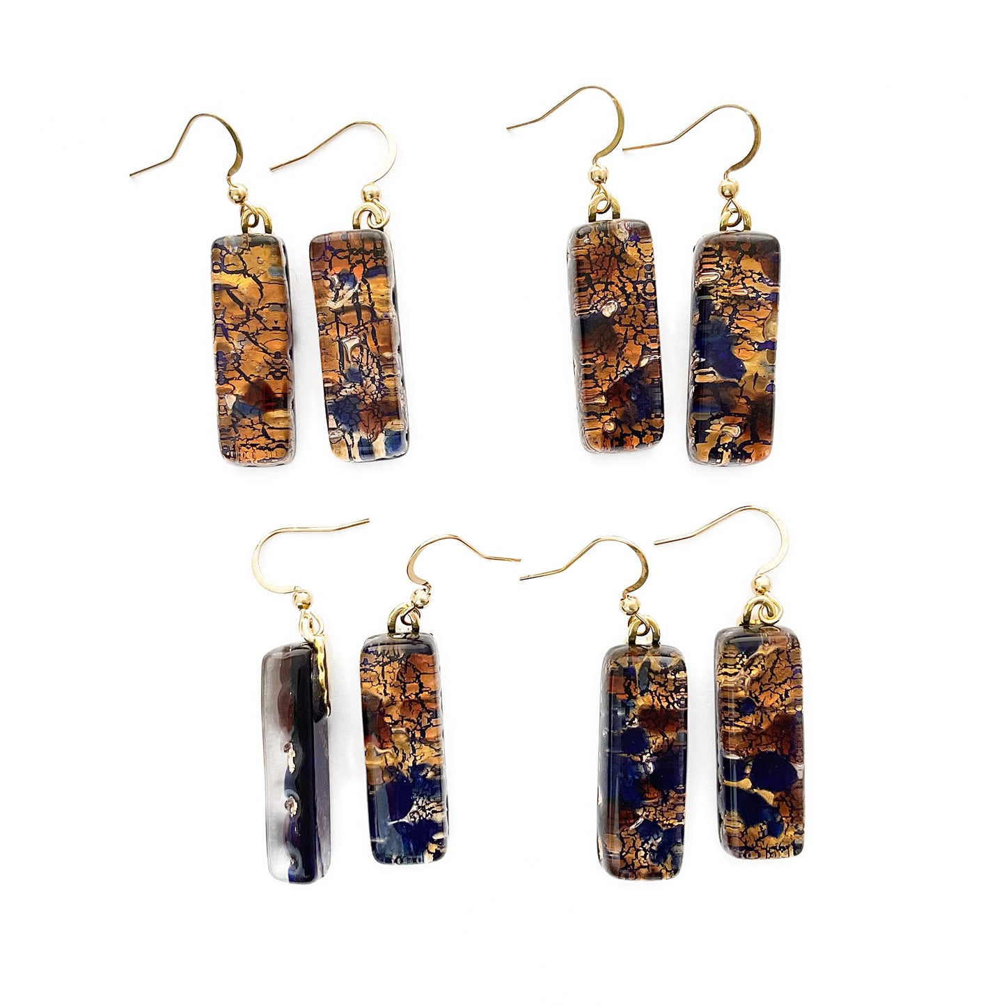 Murano plate glass long rectangle drop earrings