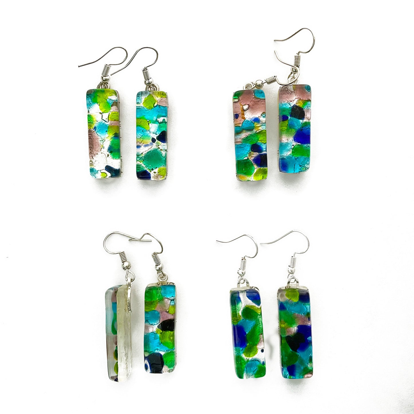 Murano plate glass long rectangle drop earrings