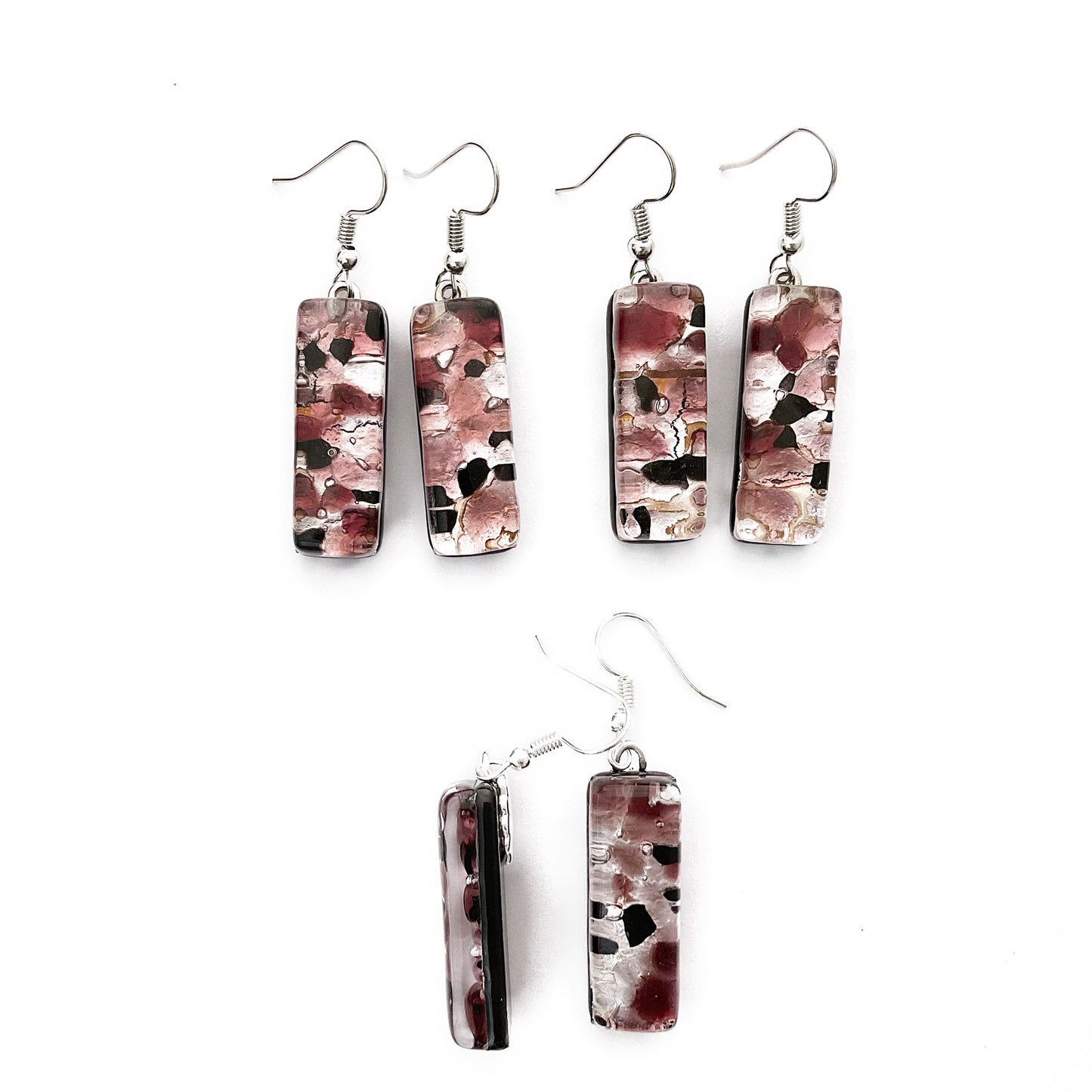 Murano plate glass long rectangle drop earrings