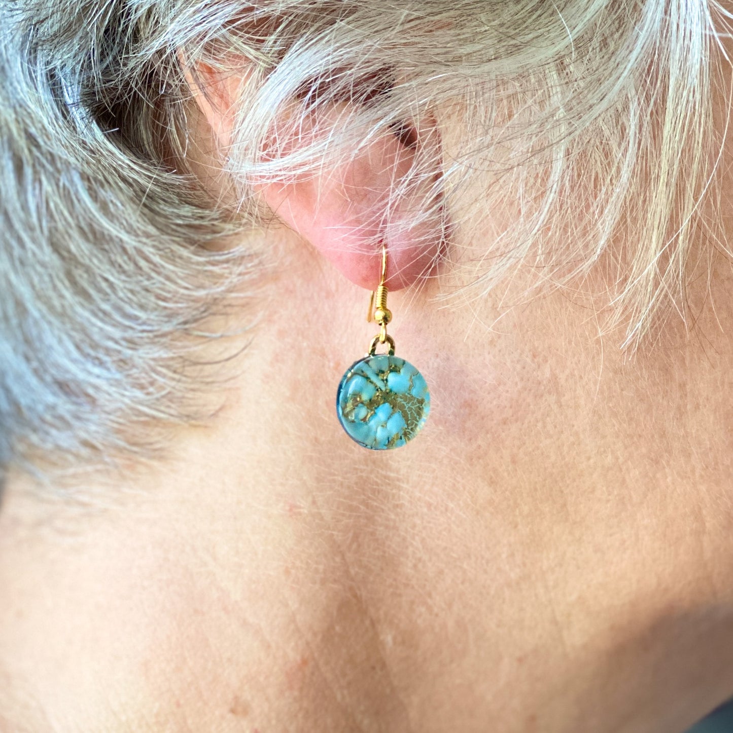 Murano plate glass round drop earrings