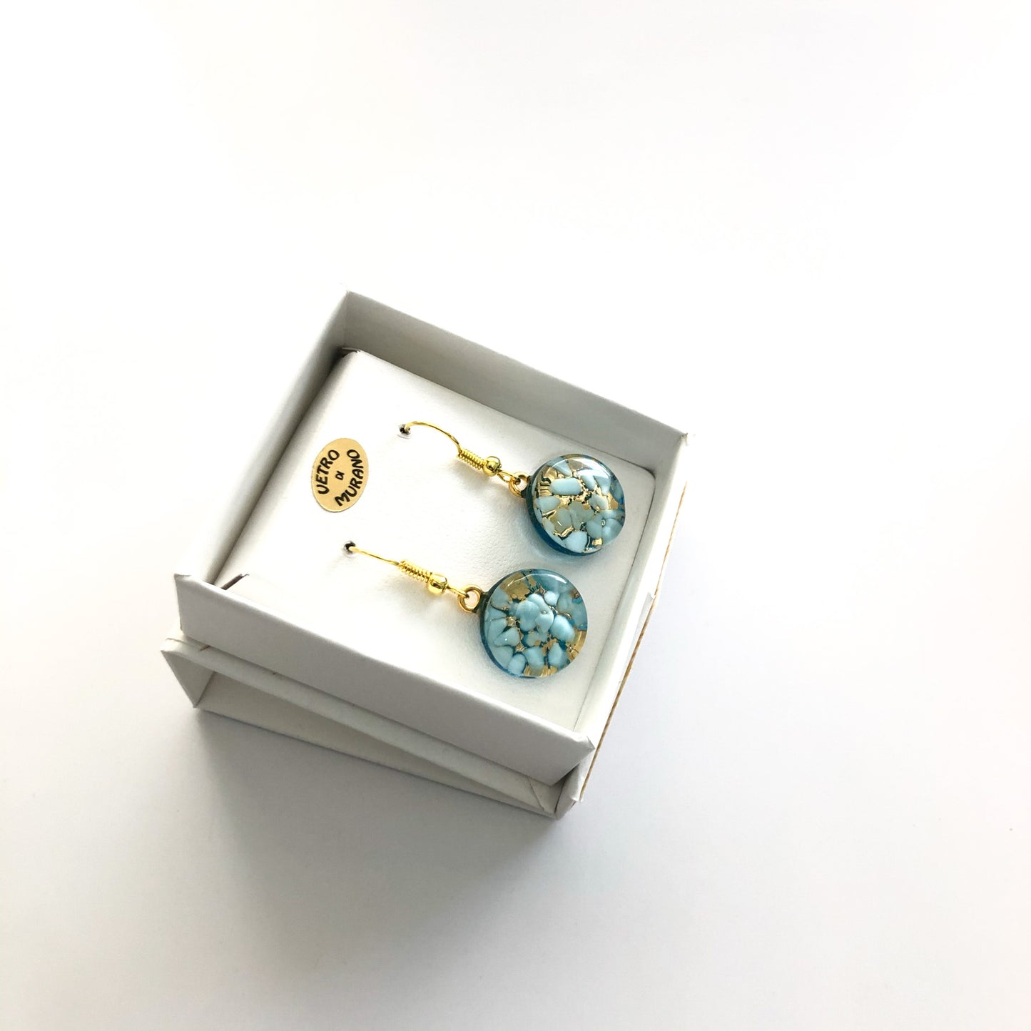 Murano plate glass round drop earrings