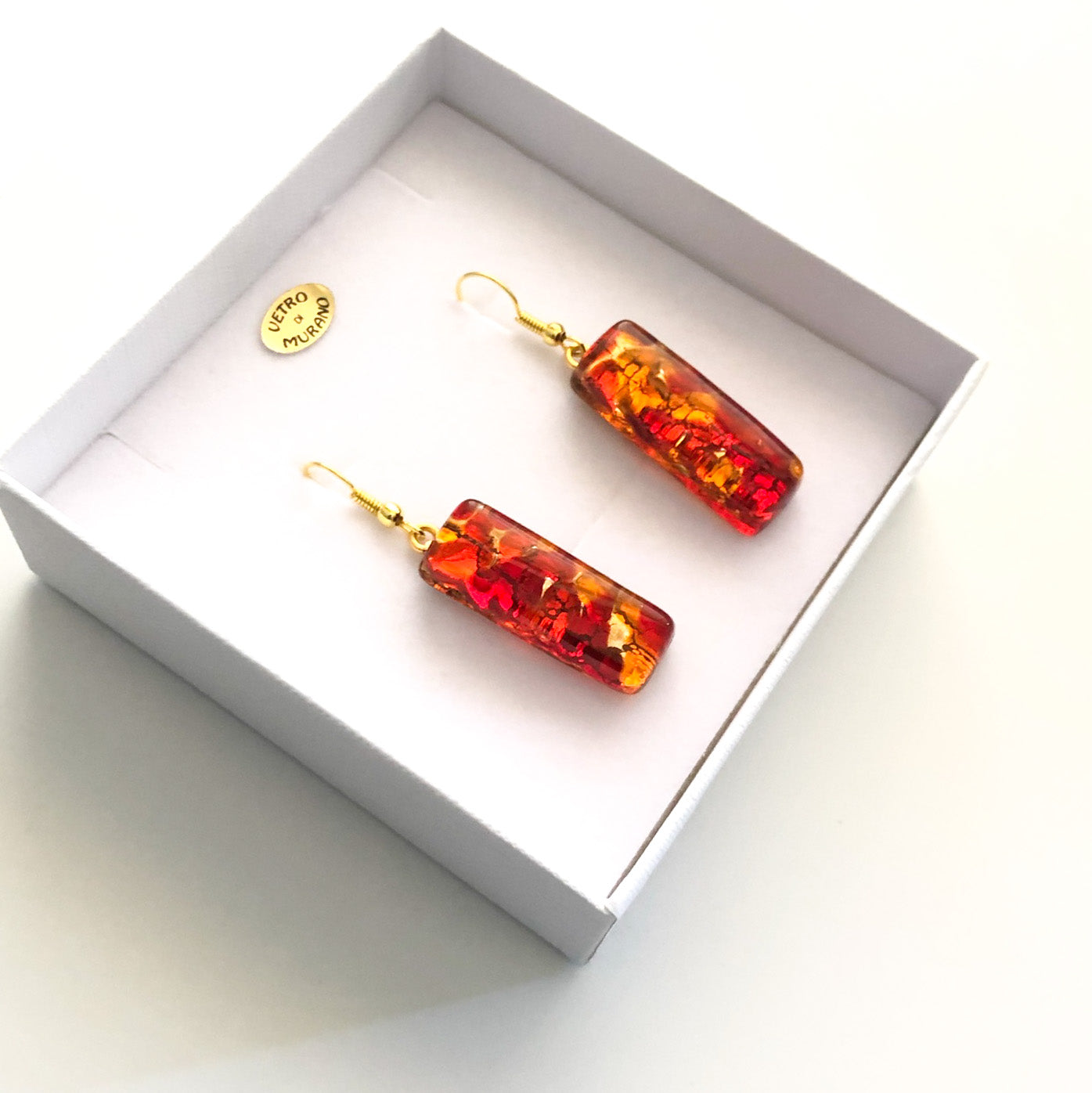 Murano plate glass long rectangle drop earrings
