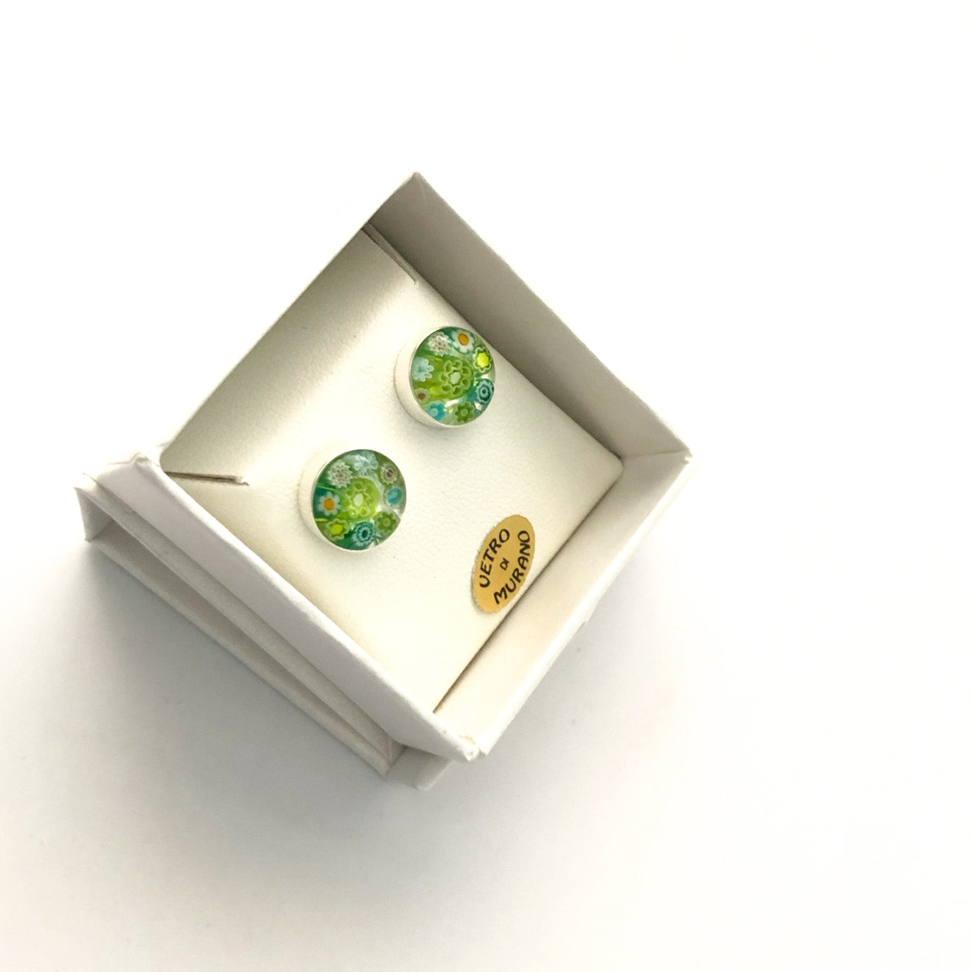 Millefiori Murano millefiori and resin flower mosaic sterling silver stud