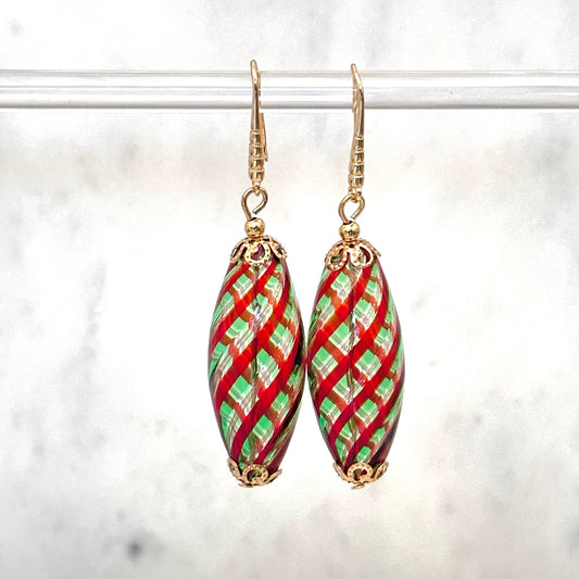 Murano blown glass oval bead earrings