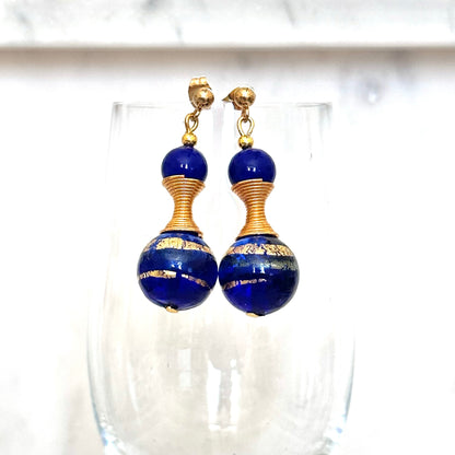 Striped Murano glass beads with gold spirals
