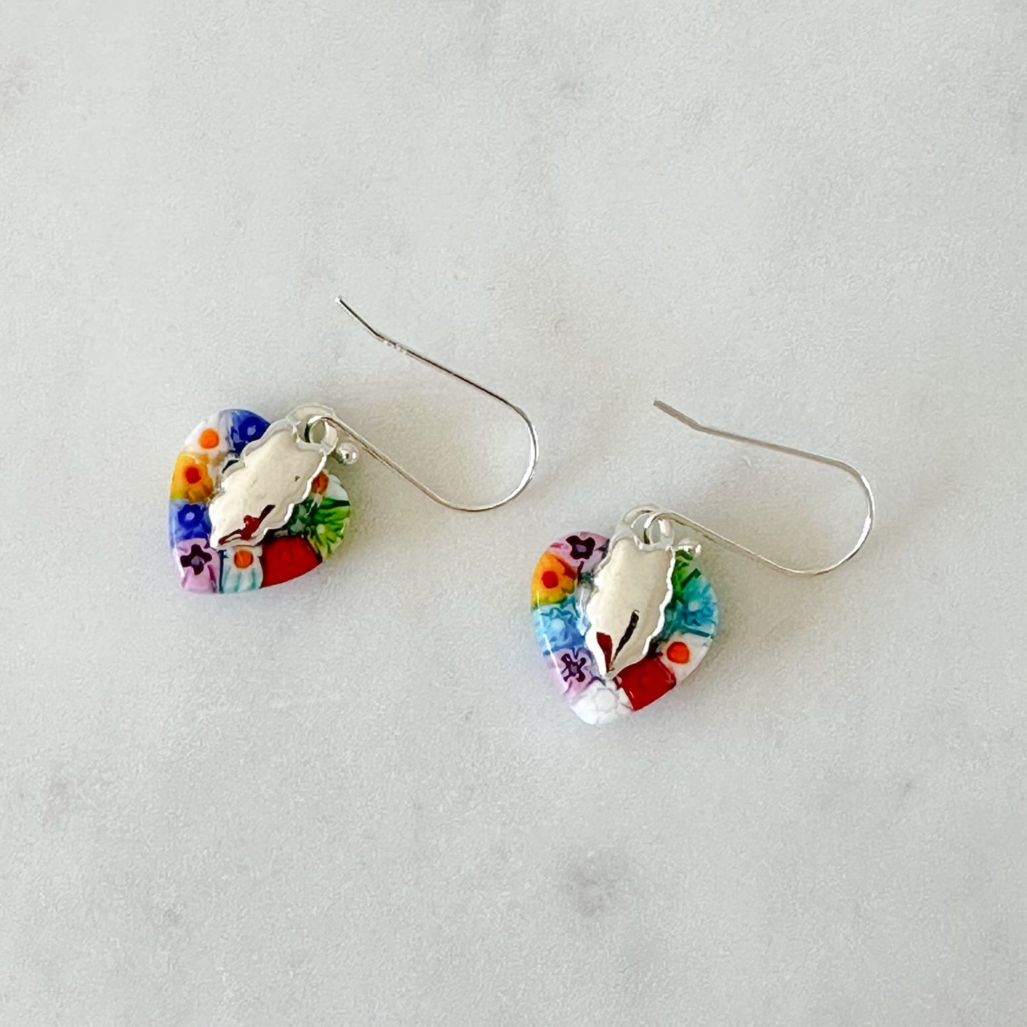 Tiny millefiori heart earrings Ercole Moretti