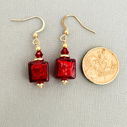 Murano glass cube earrings
