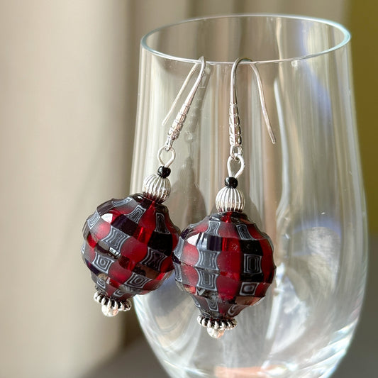 Sculpted blown millefiori Murano glass earrings