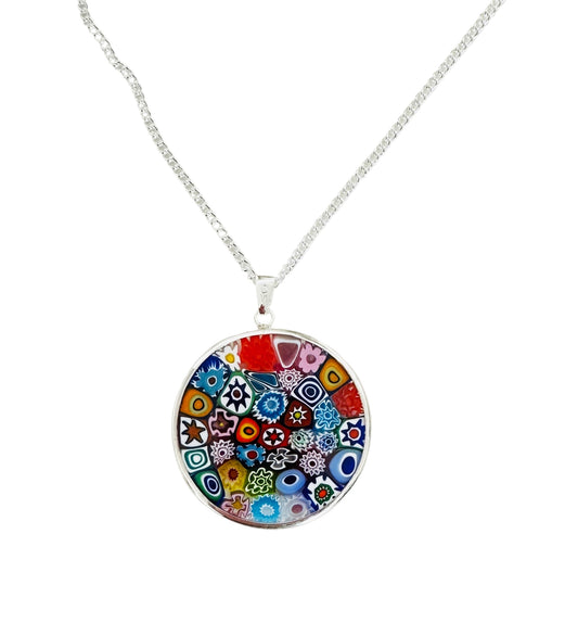 Large millefiori silver pendant